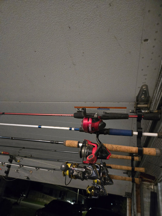 Garage door snap on fishing pole organizer - 2 pole variation